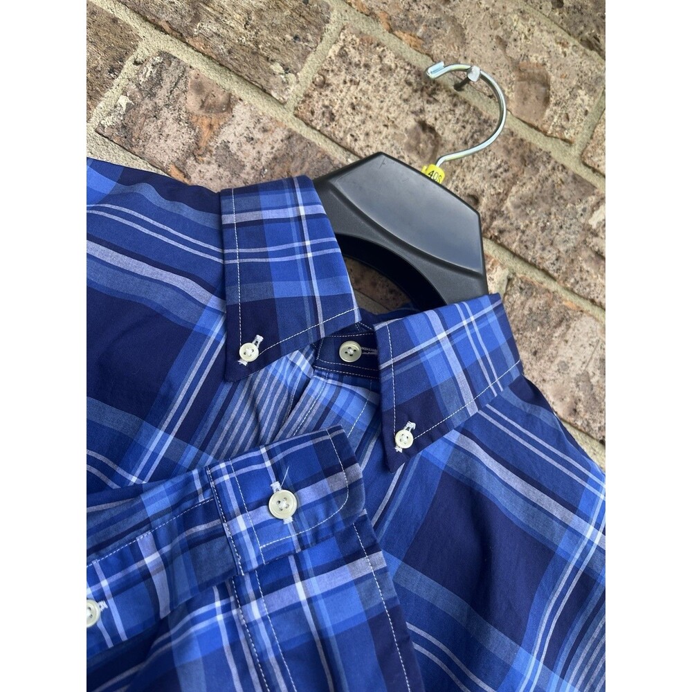 Ralph Lauren Men L Classic Fit Blue Plaid Cotton Stretch Button Down Shirt Large